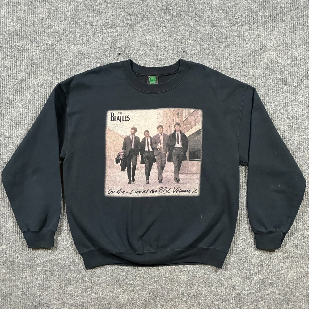 The Beatles Crewneck Sweatshirt Mens Size L Black 2013 Apple Corps Band Graphic